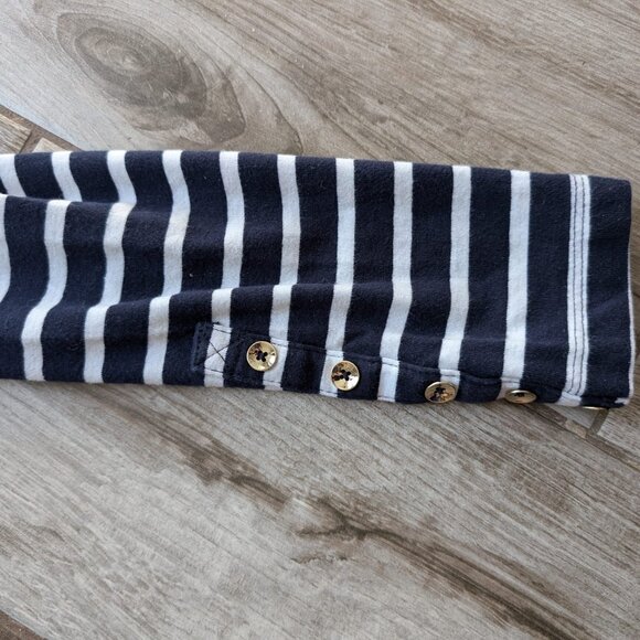 H&M Navy White Striped Long Sleeve Shirt Women’s XS Boatneck Gold Buttons - Picture 6 of 7